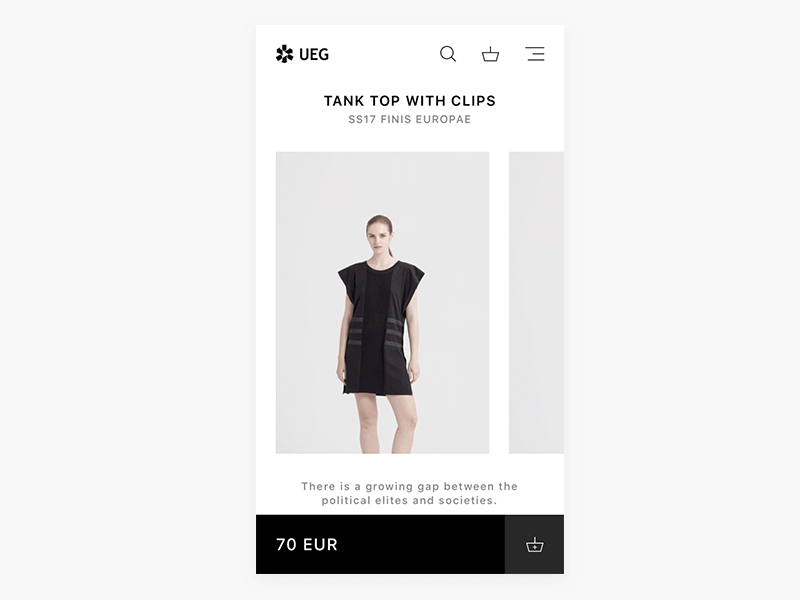 ♻️ UEG product black clean clothes layout mobile responsive shop ueg ui ux website white