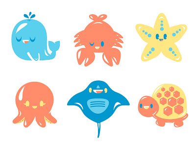 SeaLife creatures 2D characters children clothes cute happy kawaii lobster octopus sealife whale