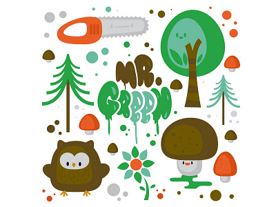 Mr Green collage green illustration mushroom trees vector