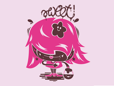 Sweet Girl cute girl happy illustration kawaii pink sweet vector