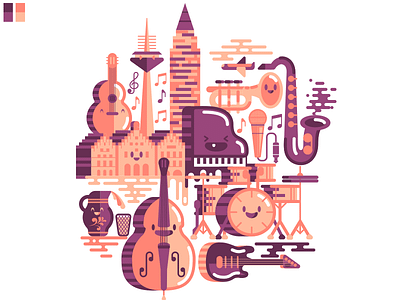 Chombajazz Session bass building cute drums guitar icon instruments jazz kawaii music saxophone