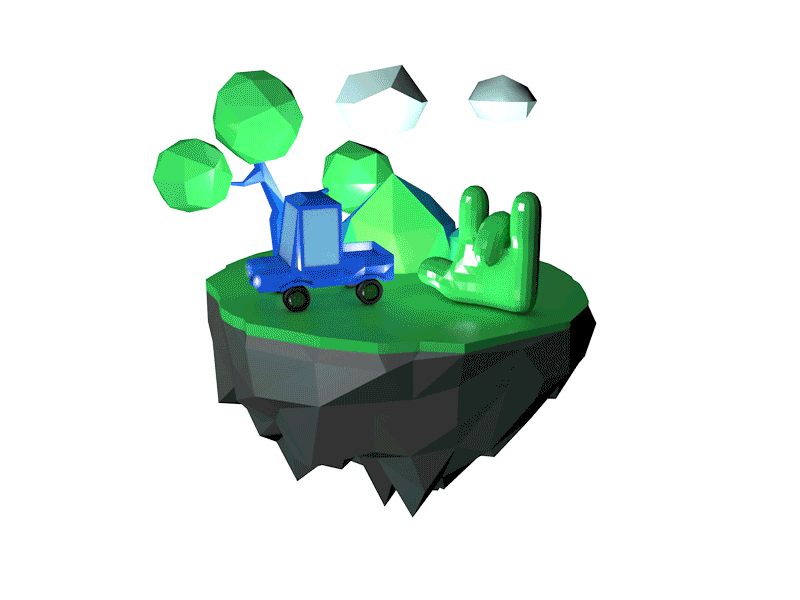 Carhand LoW pOLy car cinema 4d clouds green blue island lowpol planet trees turntable