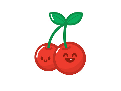 HyperKawaii Cherry cherry cute green happy icon illustration kawaii red vector