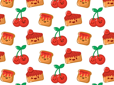 Cherry Cake Toast Kawaii Pattern cake cherry cute delicious hyperkawaii pattern sweet toast yummy