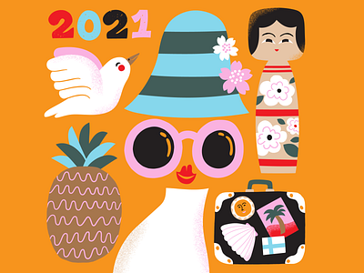 Calendar for 2021 2021 calendar design color colorful creative flat color friendly illustration kokeshi doll leena kisonen papercut scandinavian travel travel illustration