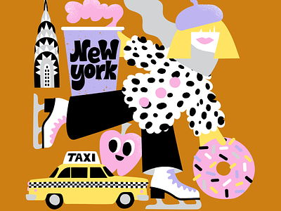 New York Skater character city illustration color harmony colorful colors doughnut flat color friendly illustration leena kisonen map illustration new york new york city scandinavian sweet travel illustration