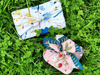 Furoshiki colorful flat color furoshiki illustration japanese culture japanese design leena kisonen nature packaging pastels scandinavian wrapper