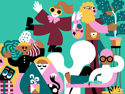 How to survive the polar night in Finland 🇫🇮🌚 character character design characters color harmony colorful colorful design cute illustration editorial editorial art editorial illustration flat color illustration leena kisonen scandinavian