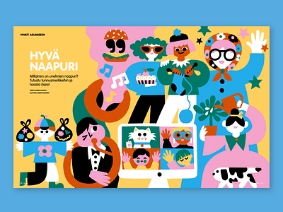 How to be a good neighbour character colorful cute editorial illustration flat color friendly fun illustration leena kisonen magazine illustration scandinavian