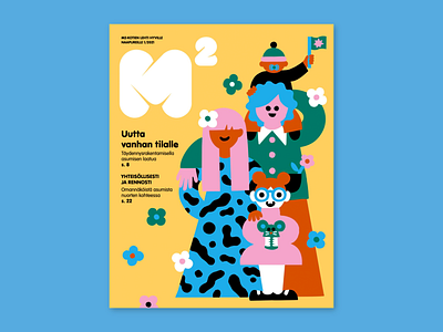 Cover Art for M2 magazine character colorful cover art editorial illustration family family portrait flat color friendly illustration leena kisonen magazine cover magazine illustration scandinavian