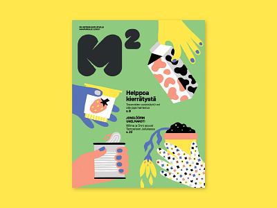 Cover art for M2 magazine colorful cover art cover illustration finnish finnish illustration flat color flat illustration flat style hand illustration illustration leena kisonen magazine cover recycle recycling retro style scandinavian scandinavian style