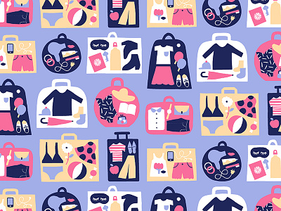 Luggage pattern feminine flat color half drop holiday illustration luggage papercut pastels pattern summer travel