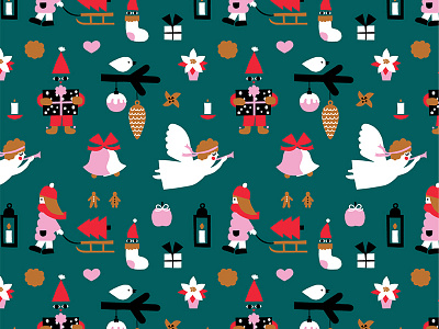 Christmas Magic angel christmas flat color gift wrap holidays leena kisonen pattern pattern design winter xmas