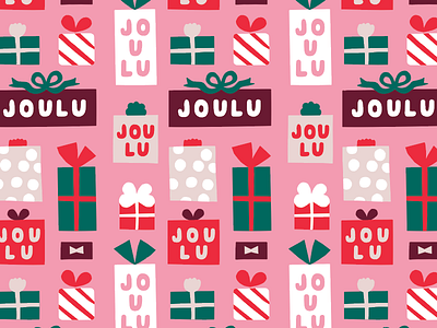 Joulu Pattern christmas flat color gift gift wrap gifts holidays leena kisonen pattern pattern design pink present xmas
