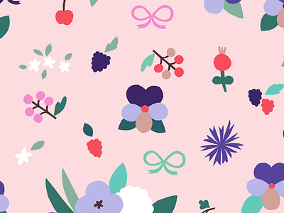 Spring Pattern berries bow cute flowers girly illustration pastels pattern pattern design pink repeat pattern sweet