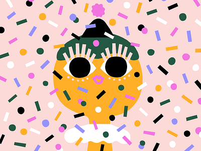 Confetti bold character character design colorful confetti exhibition girl happy leena kisonen party pastels saint petersburg