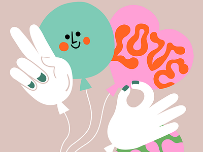 Balloons balloons character design hands happy illustration joy leena kisonen love peace poster smile spring