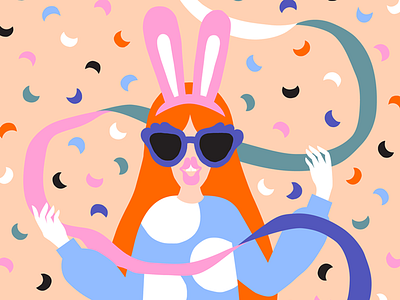 Bunny Ears bold bunny character character design colorful girl happy illustration leena kisonen party pastels saint petersburg