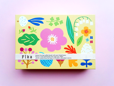 Fika Spring Cookie Box colorful composition cookie fika flat color florals flowers joy leena kisonen nature packaging design sweets