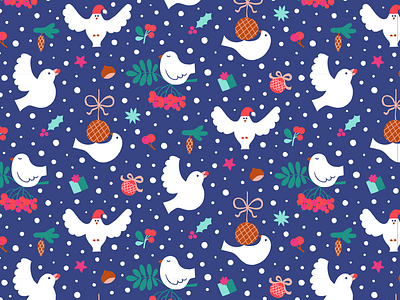 Winter Birds birds christmas colorful flat flat color gift wrap holidays illustration nature pattern pattern design repeat pattern