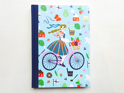 Girls on Wheels bike biking character design finland flat flat color girl gold foil notebook pattern design ride