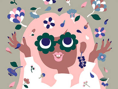 Flower Rain character design color harmony female flat color flowers girl illustration joy leena kisonen nature pastels plants