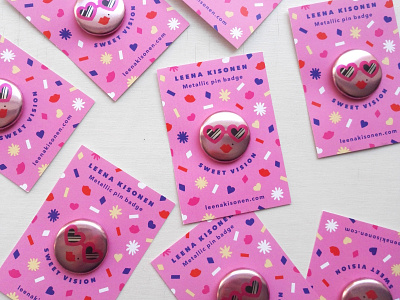 Pin badges character colorful cute face girl power illustration leena kisonen metallic pin badge pink