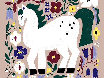 Ride the white horse colorful flat color flat illustration floral florals friendly horse illustration leena kisonen nature pastels scandinavian