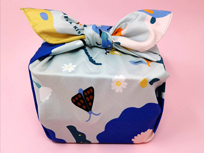 Furoshiki colorful cute flat color friendly illustration japanese japanese style leena kisonen packagingdesign scandinavian textile print wrap wrapping