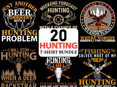 20 Hunting T-shirt design bundle