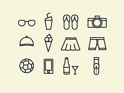 Summer Icon Collection beer camera collection football ice cream icon minimal phone shorts slippers summer watch
