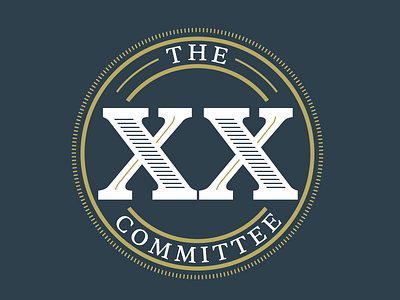 The XX Committee badge galaxie copernicus gold governmental lettering logo navy official serif shield