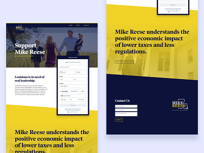 Reese Landing Page blue brand donation fundraiser landing page microsite politic political political campaign politician politics web website yellow
