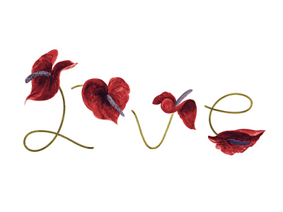 L O V E botanical art lettering love typo valentines