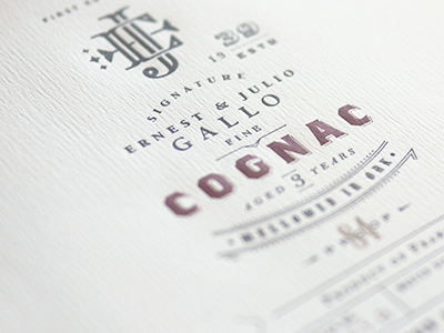 E & J Gallo Cognac branding congnac emblem gallo identity labels letter press monogram signature spirit