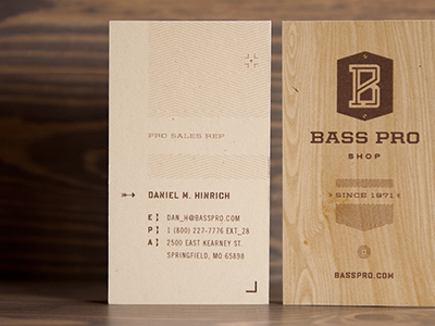 Bass Pro Shop Business cards bass branding hunting identity insignia logo pattern pro shop texture wood