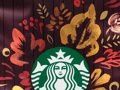 Starbucks Fall Blend 2015 brush strokes fall leafs painted starbucks