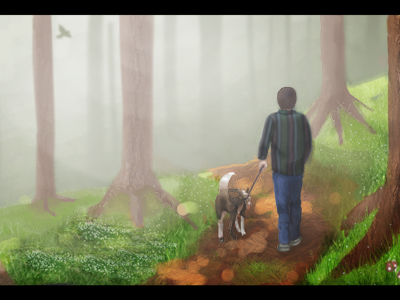 Dribbbledogwalk dog walk drawing green painting woodland