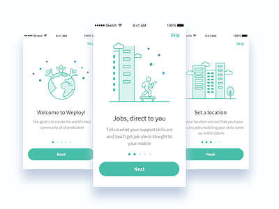 Weploy Onboarding employment illustration ios jobs location onboarding park ui white world