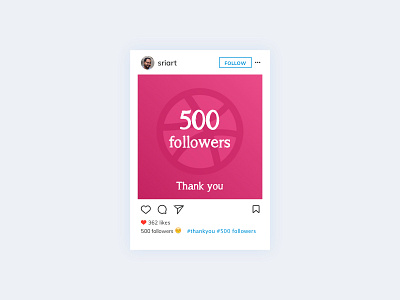 500 Followers card dribbble feeds follow followers like post tag thank you