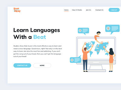 Learn with a Beat - Landing Screen addict beat flat fun illustration landing page languages learn minimal studies ui ux