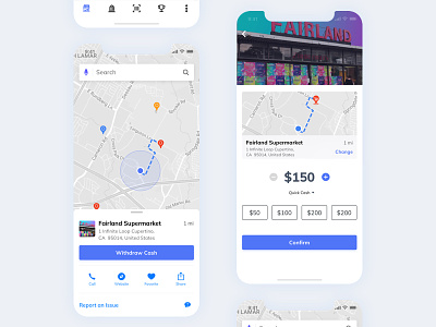 Location/Merchant - POS(Point Of Sale) - Withdraw Cash bank app cash client customer data flat location maps merchants minimal outlets payment pos ui ux withdraw