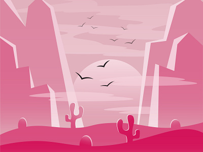 Pink sunset and mountains adobe illustrator book illustration cacti cartoon desert design digital flat gradient graphic design hand drawn illustration monochrome mountains nature pink poster sunset vector wild