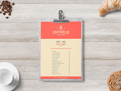 Caffebello - Menu Design brand coffee coffee brand coffee branding coffee logo coffee menu coffee shop logo menu packaging shop vintage