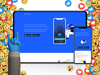 ListenUp landing page blue browser clean emoji fun landing page minimal mobile tablet talk ui ux website