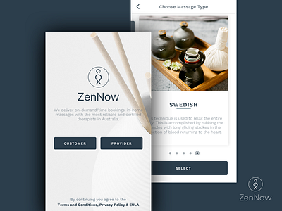 ZenNow App appster australia clean massage modern monochromatic on demand simple uber ui ux zen