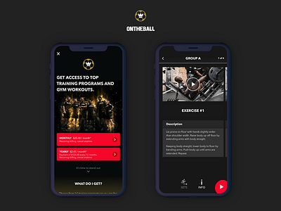 OnTheBall android app black dark football ios minimal soccer subscription training ui ux