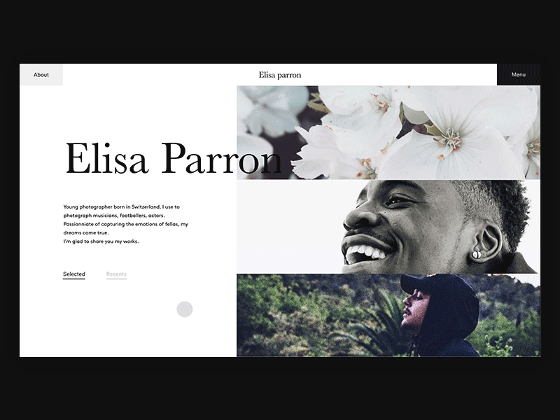 Elisa Parron • Homepage #2 animation grid homepage interface land photographer photography ui ux