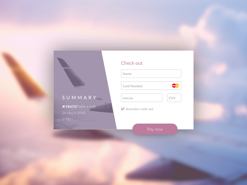Daily UI #003 challenge ui daily cloud sky plane soft card credit pay flow checkout