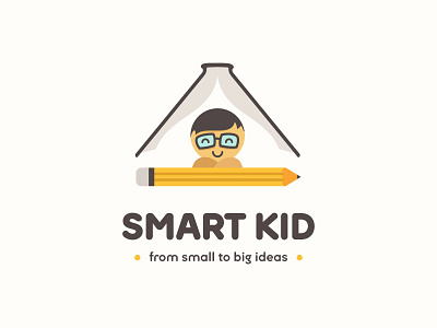 Cartoon smart little boy in glasses, Logo book boy branding cartoon child clever cute education logo pencil preschool